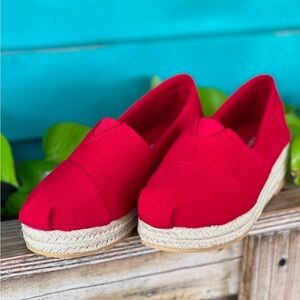 Bobs Skechers Red Espadrille Women Wedge Shoes